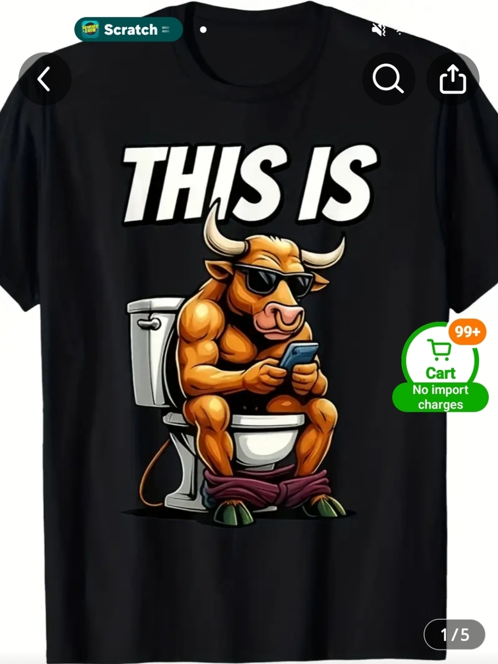 Unlisted Black Graphic Bull Toilet T-Shirt
